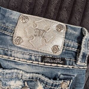 Miss Me Distressed Blue Jeans with Silver Accents